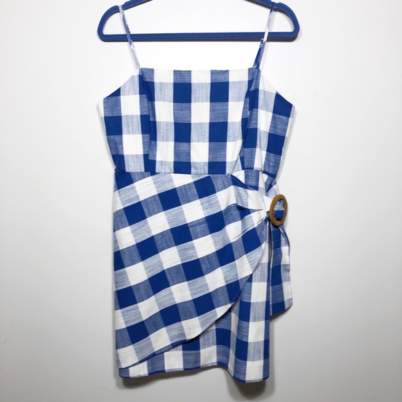 Altar'd State Dresses & Skirts - Altar’d State Gingham Linen Blend Dress Blue L